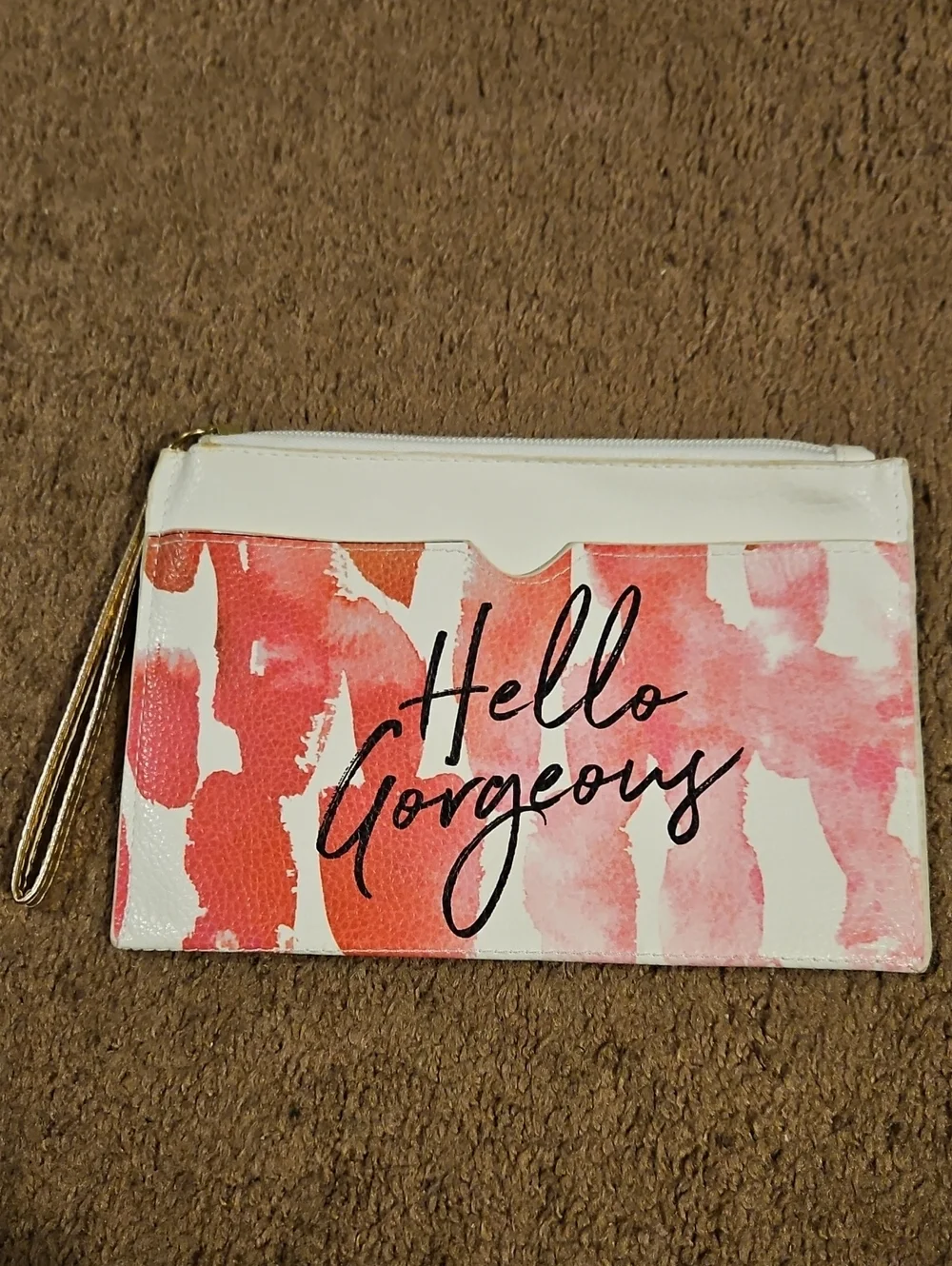 Hello Gorgeous Pink & White Makeup Pouch